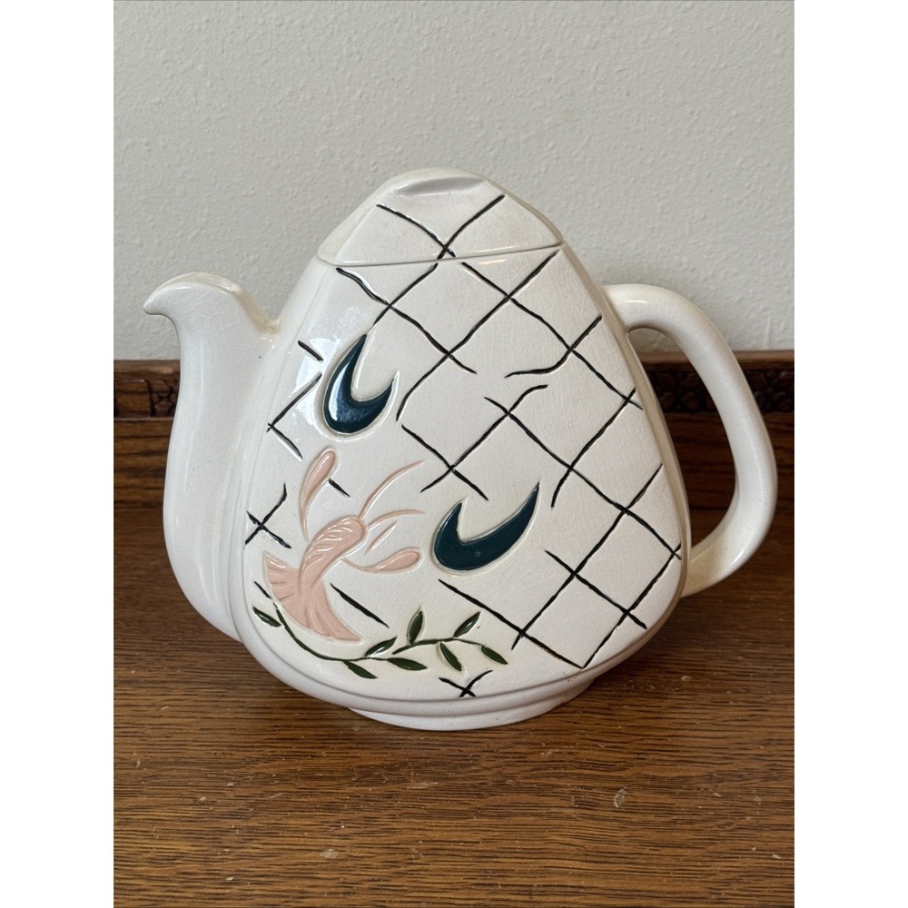 Vintage Teapot Lobster Star Floral Design Triangular Shape Signed 10-65 Art Deco